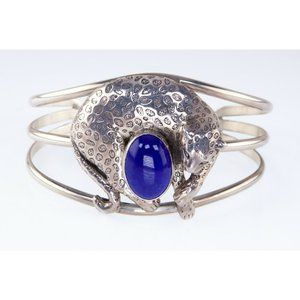 Designer Carol Felley Lapis Lazuli Spotted Leopard Cuff Bracelet